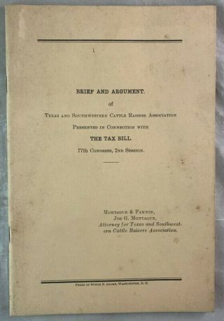 Antique Book Brief Argument Tax Bill Texas And Southwestern Cattle Raisers Assoc