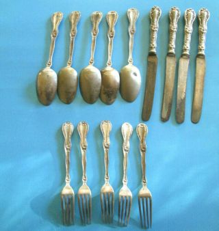 Antique Rogers Bro.  Silverplate 4 Knives,  5 Spoons A1,  5 Forks Xll with Star 2