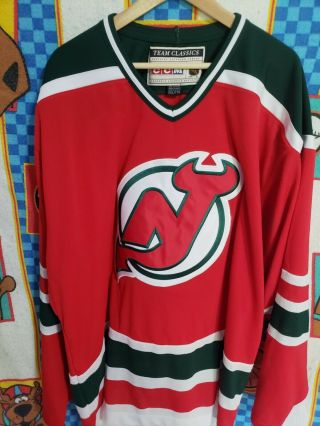 Jersey Devils Vintage Ccm Xxl Red & Green " Christmas Tree " Nhl Jersey Rare
