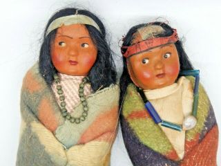 Antique Vintage Bully Good Skookum Dolls Native American Wool Blankets Beads