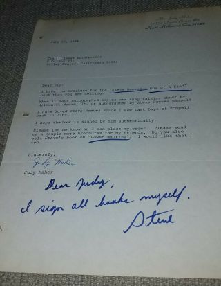 RARE Bodybuilder Steve Reeves SIGNED autograph autographed LETTER to Paramount 2