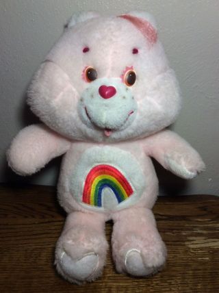 Vintage Kenner Care Bear Pink Rainbow Cheer Bear 13 " Plush Stuffed Animal