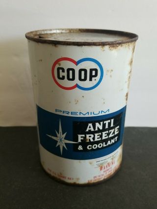 Vintage Co - Op Premium Anti - Freeze Tin Can Empty Quartz Rare Round Can