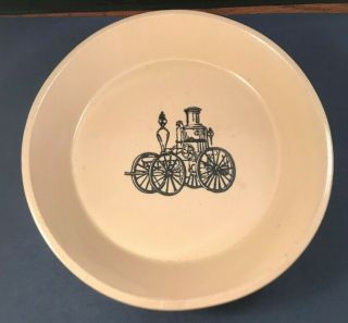 Rare Antique Western Stoneware Monmouth Pottery Pie Pan Plate Steam Engine 9 3/4