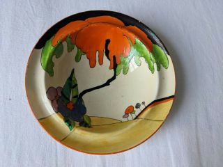 Rare 1930s Art Deco Clarice Cliff Handpainted Woodland Pudding Dessert Bowl