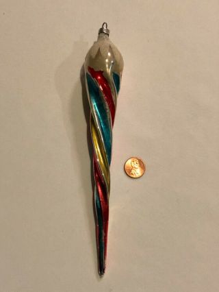 8 1/2 " Antique German Mercury Glass Stripped Swirl Icicle Christmas Ornament