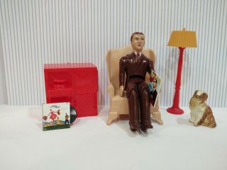 Marx Living Room Set W/ Father Doll Vintage Tin Dollhouse Furniture Renwal 1:16