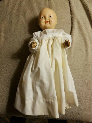 Antique Tin Metal Head Doll With Clothes