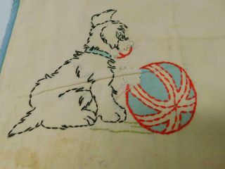 Antique Vintage Vogart Completed Tinted Embroidered Pillow Cover Puppy W Ball