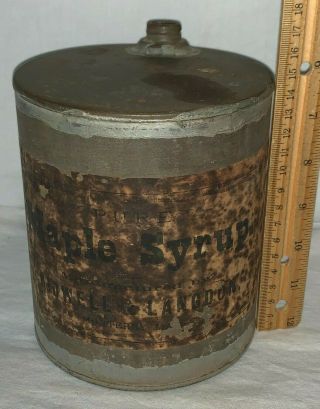 Antique Early Pure Maple Syrup Tin Bidwell Langdon Monterey Ma Old Soldered Can
