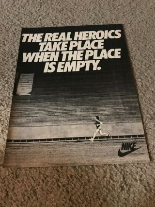 Vintage 1984 Nike Running " Real Heroics " Poster Print Ad 1980s Rare