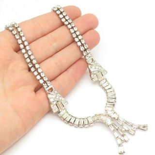 Phylllis Antique Art Deco Sterling Silver Rhinestone Handcrafted Necklace 15 "