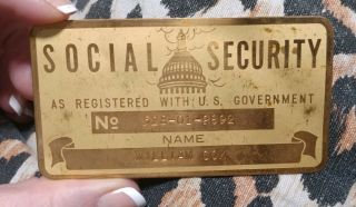 Vtg Antique Metal U.  S.  Social Security Id Card Gold Color Engraved William Cox