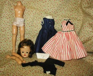 Vintage Vogue Jill Doll Needs Tlc,  2 Tagged Navy,  Stripe Dress Leotard Purse