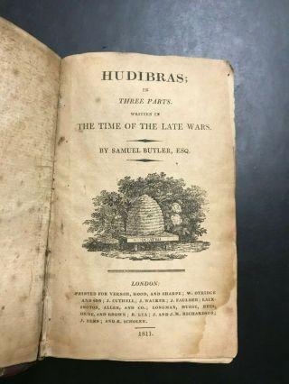 Antique Book - 1811 - Hudibras; In Three Parts By Samuel Butler,  Esq.