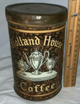 Antique Holland House Coffee Tin Litho 1lb Tall Can Silver Service Tea Set Image