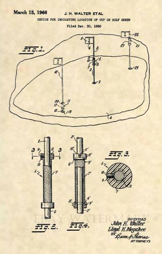 Official Golf Flag Pole Us Patent Art Print - Vintage Antique Golf Cup - 364