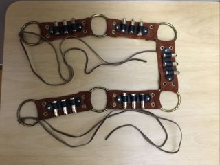 Vintage Cowhide Leather Gun Ammo Belt With 15 Bullets Bandolero Rare Toy