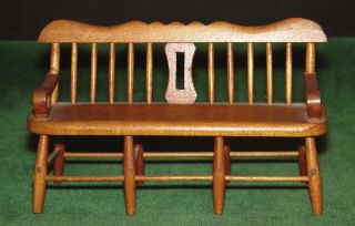 Vintage 7 " Long Handmade Wooden Spindle Back Miniature Bench