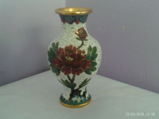 Fabulous Vintage Chinese Cloisonne On Brass Flowers Des Vase (d) 10.  5 Cms Tall