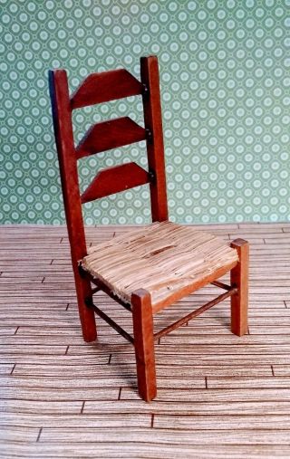 Shackman Vintage Dollhouse Miniature Wood Furniture Ladderback Chair Rush 1:12