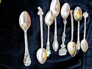 Set Of Eight Vintage Sterling Souvenir Spoons