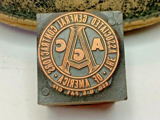 Associated General Contractors Logo Antique Copper Letterpress Print Wood Block