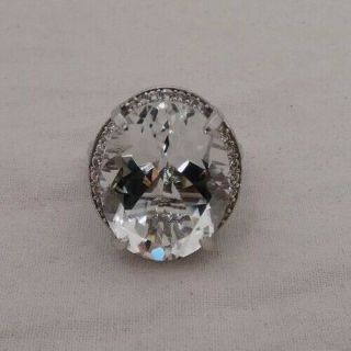Big Rock Crystal Quartz Sterling Silver Halo Statement Ring Size 7 Designer Rare