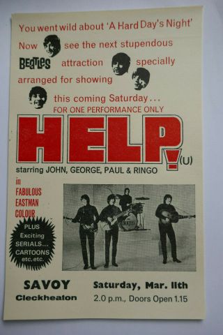 Rare The Beatles 1966 Help Movie Cinema Flyer / Handbill