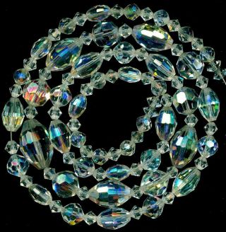 Beads Swarovski Cut Austrian Crystal Ab Flash Clear Faceted 6 - 18mm 26 " Vintage
