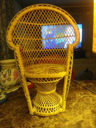 Lg.  Fancy,  Intricate Vintage Wicker Doll Chair,  Well - Made,  Miniature,  Furniture