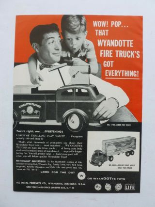 Rare Vtg 1955 Dealer Ad - Wyandotte All - Metal Tractor Trailer Ride - On Fire Truck