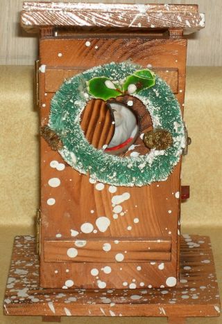 Rare Vintage Hard To Find Wood Enesco 1984 Outhouse W/ Sitting Santa Musical