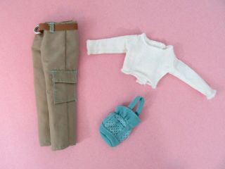 Vintage Barbie Doll Clothes Cargo Pants W Belt White Crop Top Blue Bag Purse
