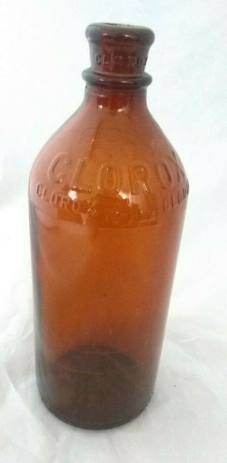 Vintage 1949 Clorox Amber Brown Embossed 16oz Glass Bottle Antique