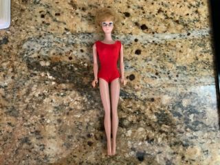 11 1/2” Mattel Brassy Blonde Bubble Cut Barbie In Red Swimsuit