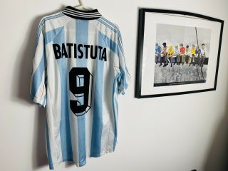 Argentina 1998 World Cup Home Football Shirt Size L 9 Batistuta Rare