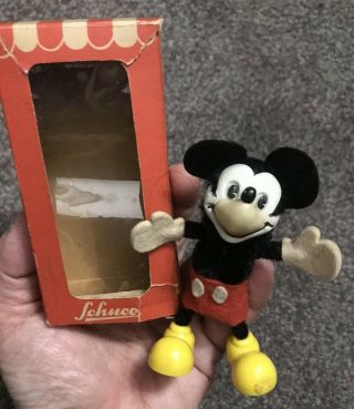 Rare 1950s/60s Schuco Mickey Mouse Mini Mascott Doll W/box 3.  5” Mohair Chenille