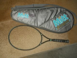 Rare Vintage Mitt Wide Rocker 110 Oversize Tennis Racquet & Bag 4 3/8 Needs Grip