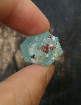 A Very Rare Aquamarine Crystal With Garnet On Its Termination 9 Grams From Skard