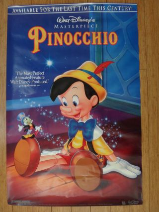 Poster: Disney Masterpiece Pinocchio Video Vhs Release 1993 - 26 X 40 " Rare