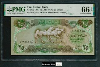 Iraq 1981 - Unc 25 Dinars P72 - Pmg 66 Epq - Rare Date 1981