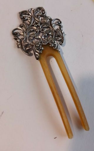 Antique Or Vintage Sterling Silver Art Nouveau Filigree Hair Ornament W/ Comb