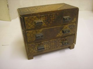 Antique Miniature Specimen Wood Inlaid Apprentice Piece ? Drawers