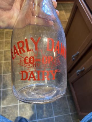 Rare Early Dawn Co - Op Dairy Waynesboro Virginia Va Acl Quart Milk Bottle