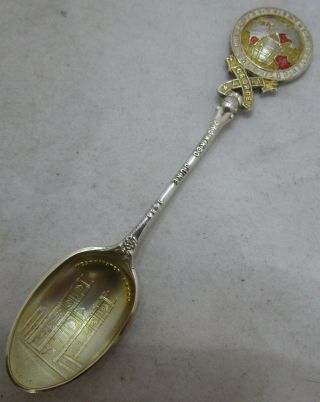 Antique George V Sterling Silver Enamel Coronation Spoon,  1910,  15 Grams