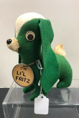 6.  5” Vintage 1960’s Dream Pets Green Dog Japan Basset Hound Lil Fritz W/ Tag