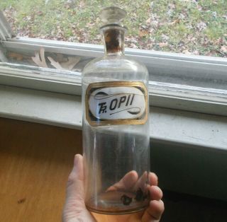 1870s Rare Label Under Glass Tr.  Opii Opium Apothecary Drugstore Bottle