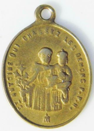St.  Anthony Hunter Of Demons Rare Antique Brass Holy Medal True Cross Of God