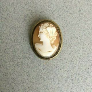 Antique Art Deco Carved Real Shell Cameo Brooch Pin Pendant Vintage Gold Tone
